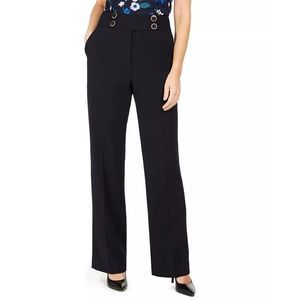 Calvin Klein Women's High-Rise Buttoned-Waist Dress Pants Navy Size 10 P